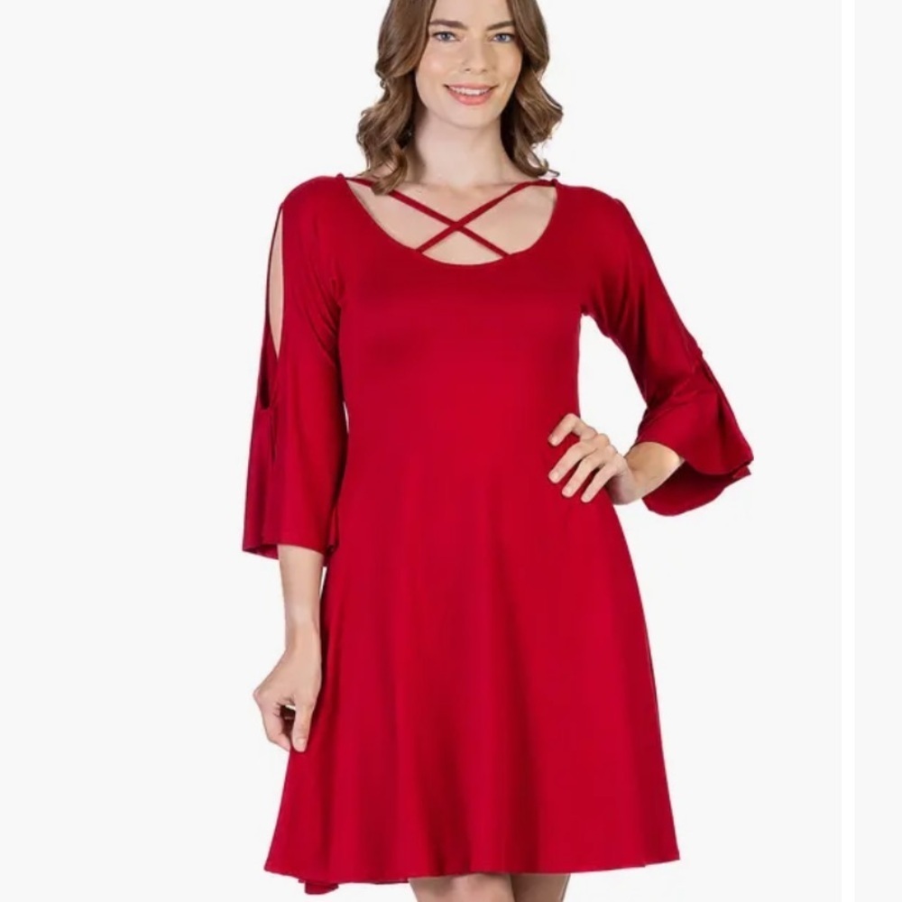 Knee Length Cold Shoulder Dress
24seven Comfort Apparel